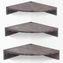 Homode Corner Floating Shelves, Set of 3 Corner Wall Shelves for Storage and Display, 3 Tier Wood Hanging Shelf Organizer for Cable Box, for Bedroom, Bathroom, Kitchen, Rustic Grey
