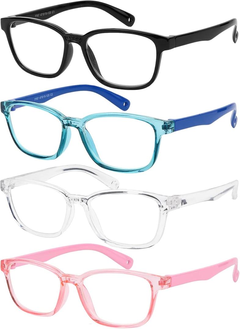 Yogo Vision Blue Light Blocking Glasses for Kids UV Protection Girls Boys Blue Light Glasses Anti Eyestrain (4 Pack: Black, Blue, Crytal, Pink)