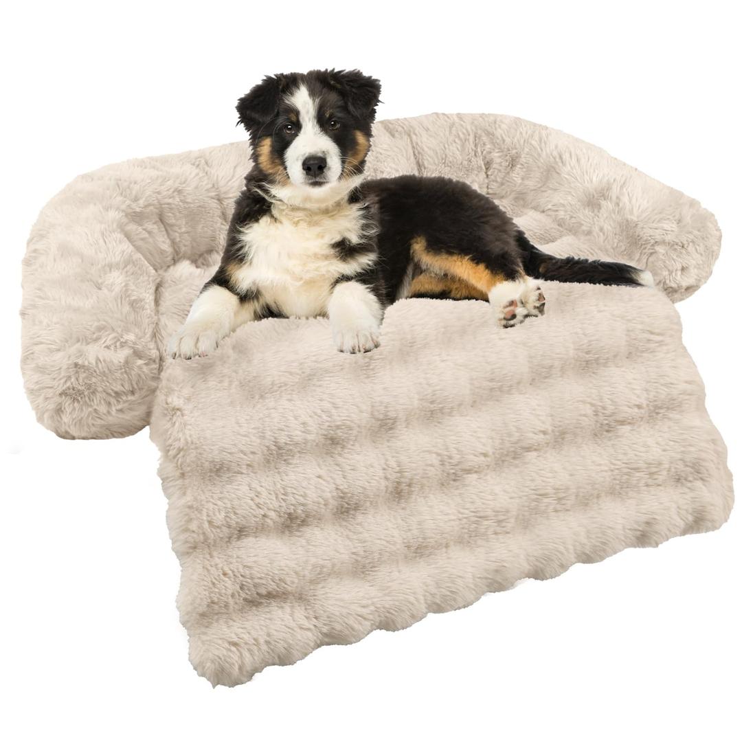 GGIB Dog Couch Cover Calming Plush Dog Bed Mat for Furniture Sofa Protector Washable Removable Cover for Large Medium Small Dogs and Cats Camel M