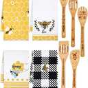 Bencailor 9 Pcs Honey Bee Kitchen Hand Towels Honeycomb Bath Tea Towels Polyester Dish Cloths Absorbent with Cute Wooden Spoons for Kitchen Bathroom Home Decor, 16 x 24 Inch(Bee)