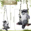 Thyle Solar Light Outdoor Raccoon Statues 19" H Hanging Raccoon on Swing with LED Light Resin Waterproof Hanging Animal Figurine with Hook for Yard Garden Wall Decoration Gift