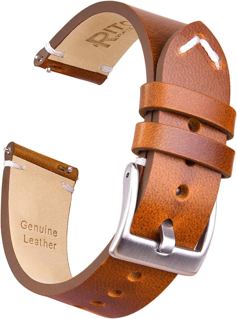 Ritche Christmas Gift Quick Release Leather Watch Band 18mm 20mm 22mm Genuine Watch Strap for Men and Women, White Elephant Gifts, Stocking Stuffers For Men