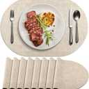 Placemats for Dining Table Set of 8 Non-Slip, Heat Resistant Oval Leather Placemat Double Layer, Waterproof Table Mats Easy to Clean for Kitchen Dining Room Coffee Office Table, Beige