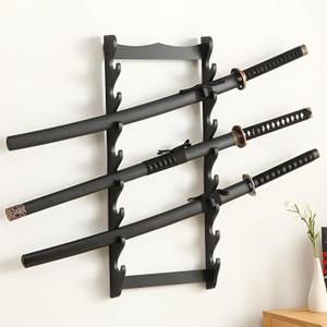 8 Tier Sword Holder Wall Mount, Display Sword Rack Black Samurai Sword Stand for Katana Wakizashi Flute Fishing Rods