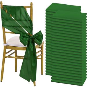 100 PCS Satin Chair Sashes Bows, Christmas Green Chair Ribbon Ties Back Sash Bow Chair Decorative for Wedding Birthday Banquet Party Hotel Event Chair Cover Decoration(7 x 108 Inch)