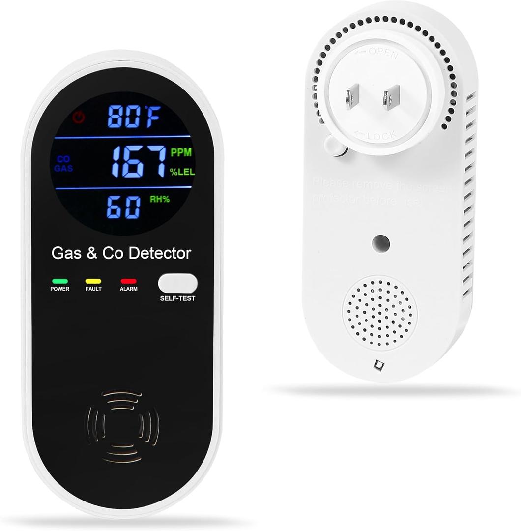 Explosive-Gas-Detectors and Carbon-Monoxide-Detector Plug in,4-in-1 Carbon Monoxide Alarm,Natural Gas Leak Detector,Propane & CO Detector with Fahrenheit(F) & Humidity for Home,RV,Apartment,Hotel