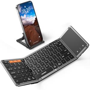 Samsers Foldable Bluetooth Keyboard with Touchpad, Full-Size Wireless Folding Key Board with PU Leather, Portable Travel for iOS Android Windows Mac OS, Support 3 Devices (BT5.1 x 3)