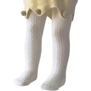 Zando Soft Cable Knit Toddler Tights - Seamless Cotton Leggings for Newborn Infant Baby Girl Stockings for Under Dress (White, S)