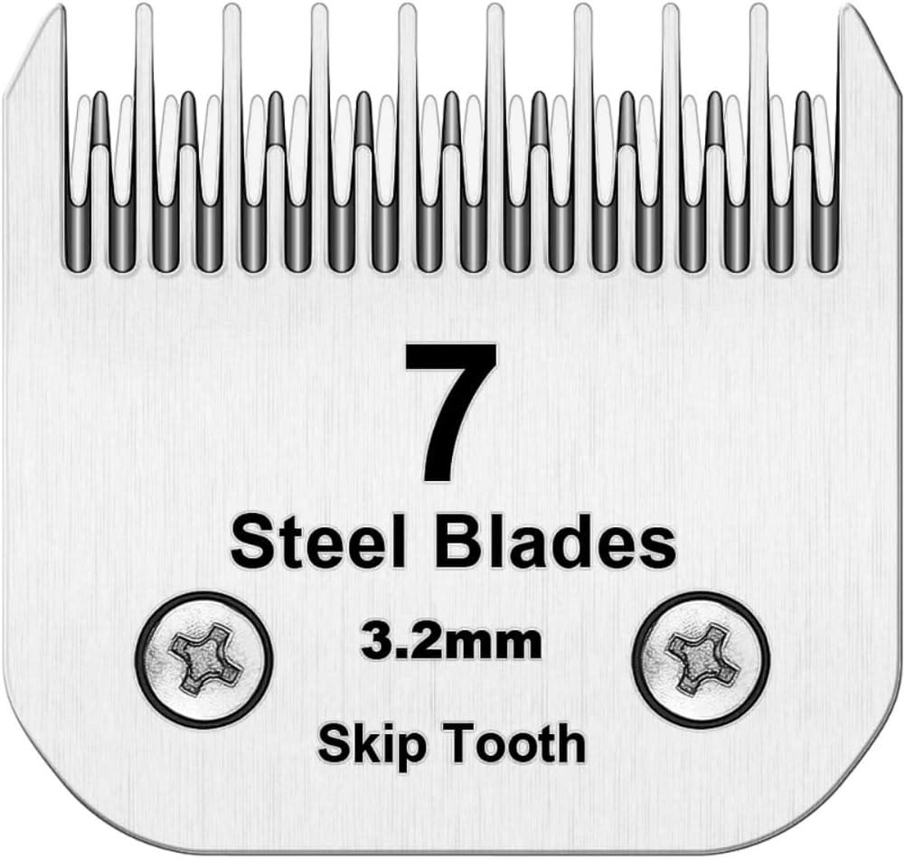 7 Skip Tooth Blades,Detachable Pet Dog Grooming Steel Blade Compatible with Andis,Oster A5,Wahl KM10 Series Clippers,Cut Length 1/8-Inch (3.2mm)