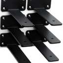 6 Pack - 5 inch Black Hidden L Shelf Bracket (1/5 Inch Thicked) Iron Floating Shelf Brackets Rustic Industrial Metal Brackets for Shelf Support