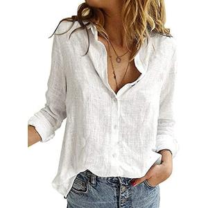 Astylish Womens V Neck Roll up Sleeve Button Down Blouses Tops(no size)