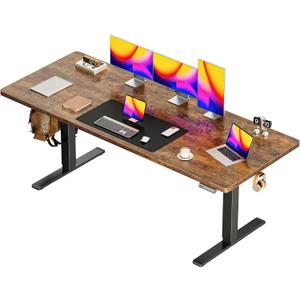 Huuger 71 x 30 Large Electric Standing Desk, Height Adjustable Computer Desk, 29.5" Deep Desktop, Stand up Gaming Office Table with 2 Hooks, 3 Preset Heights, for Home Office, Rustic Brown (71*30 Inch (No Outlets))