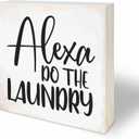 4X 4 Natural Pine Wood Plaque - Alexa, Do The Laundry - Funny Wooden Decor for Laundry Room, Table Top, Shelf, Cheerful Gift, Home & Office Decorations - A22
