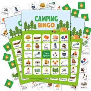 Camping Bingo Game - 24 Player Outdoor Activity for School Parties, Birthdays and Nature Parties