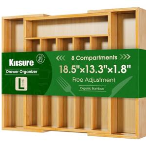 Kitsure Silverware Organizer - Expandable Bamboo Kitchen Drawer Organizer for Cooking Utensils and Cutlery, Sturdy & Thickened Kitchen Organizers and Storage Solution, Large, Natural