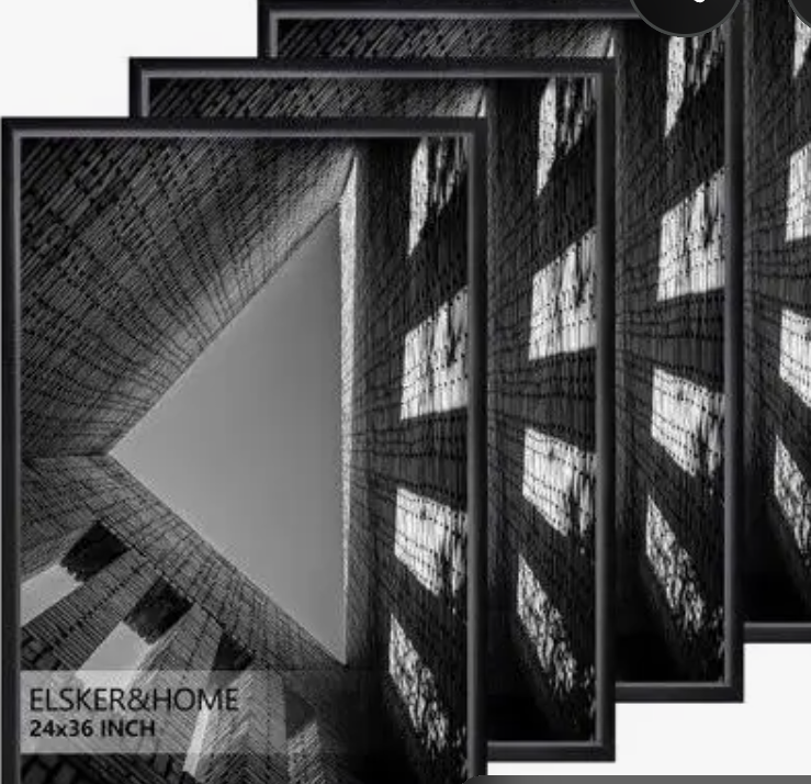 Boarding 24X36 Poster Frame Set of 4, Scratch-Proof Picture Frames for Photo Gallery, Slide-In Strips,Photo Frames 24 x 36 for Horizontal or Vertical Wall Display, Black