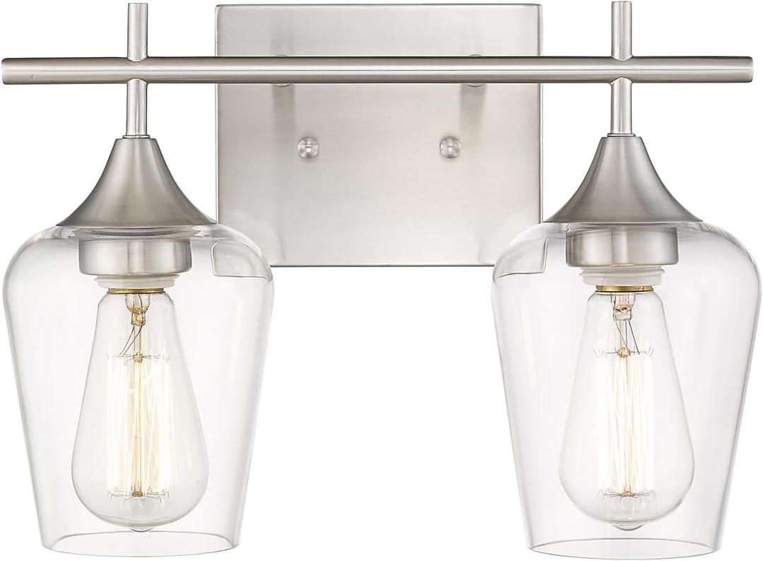 2 Lights Bathroom Light Fixture, 15 Inch Brushed Nickel Bathroom Vanity Lights Over Mirror, Modern Farmhouse Bath Wall Sconce Light with Clear Glass, WL9167-2C (Nickel, Clear Glass)
