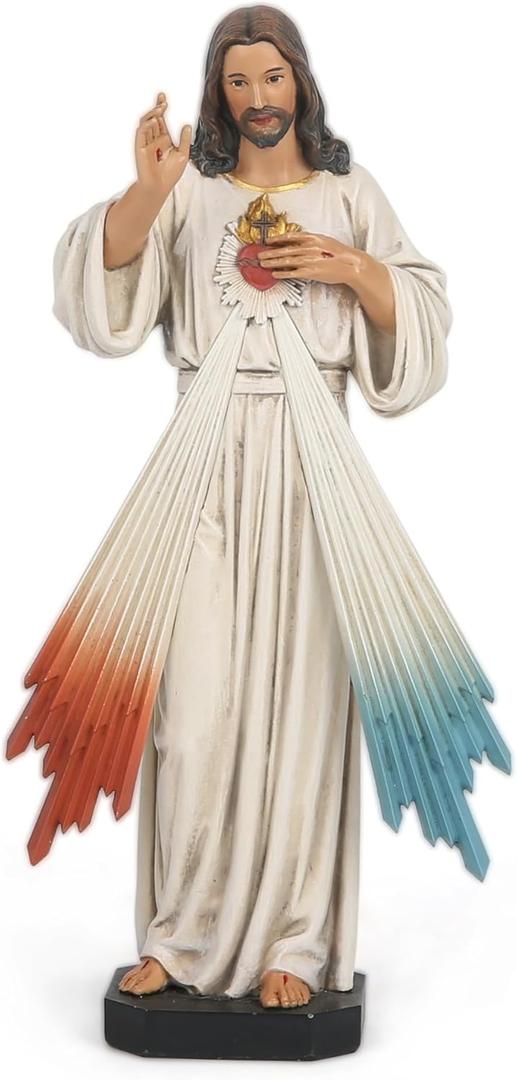 BC Catholic Divine Mercy Jesus Christ Statue, 6" H Jesus I Trust in Figure, Religious Gift, Catholic Indoor Home Decor, Handpainted Renaissance Sculpture by Buildclassic