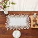White Linen Placemats 14x20 Set of 2, Neutral Earth Tones Beige Lace Coffee Table Topper Dresser Scarf Place Mats (Set of 2, White)