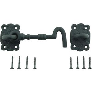 Renovators Supply Manufacturing Door Latch Lock 5.5 in. Black Wrought Iron Hook and Eye Latch for Door with Mounting Hardware