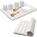 Stone Drying Mat for Kitchen Counter, Quick Dry Absorbent Collapsible Dish Drying Mat, Eco-Friendly Absorbent Diatomaceous Earth Mats for Dishes Bottles Cups Bathroom Any Counterop 24" x 15"