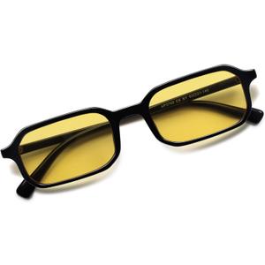 Appassal Retro Skinny Rectangle Sunglasses for Men Women 90s Narrow Sunnies Vintage Thin Frame AP3740 (C5 Black/Yellow)
