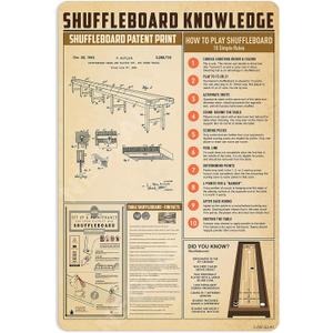 Shuffleboard Knowledge Metal Signs Poster, Vintage Wall Decor Farmhouse Decorations 16x12 Inches