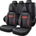 PU Leather Car Seat Covers Full Set Waterproof seat Cover for Cars3D Foam Support Automotive seat Covers Airbag Compatible, Universal Fit for Cars SUVs Trucks SedansBlack/Red