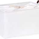 Hinwo 4-Pack Extra Large Canvas Fabric Storage Baskets with Handles, 70L Oversized Storage Bins, Collapsible Storage Box, Clothes, Toys, Blankets Organizers, 22 x 15 x 13 inches, (White)