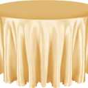 Entisn 1 Pack 90 Inch / 7.5 Ft Round Tablecloth, Light Gold Satin Table Cloth for 30-72 Inch Table, Overlay Bright Silky Satin Table Cover, Wrinkle Resistant Table Decoration for Wedding Banquet Party