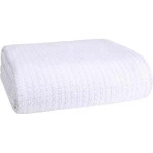 Elvana Home 100% Cotton Bed Blanket, Breathable Bed Blanket Twin Size, Cotton Thermal Blankets Twin, Perfect for Layering Any Bed for All Season, White