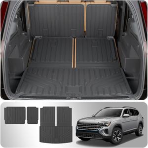 Cargo Liner Compatible with 2018-2025 Volkswagen Atlas (NOT for Cross Sport) Cargo Mat Kick Mats 2024 VW Atlas Accessories (2nd&3rd Row Backrest +Trunk Mats) (2nd Row Backrest Mats+Trunk Mat with Backrest Mat)