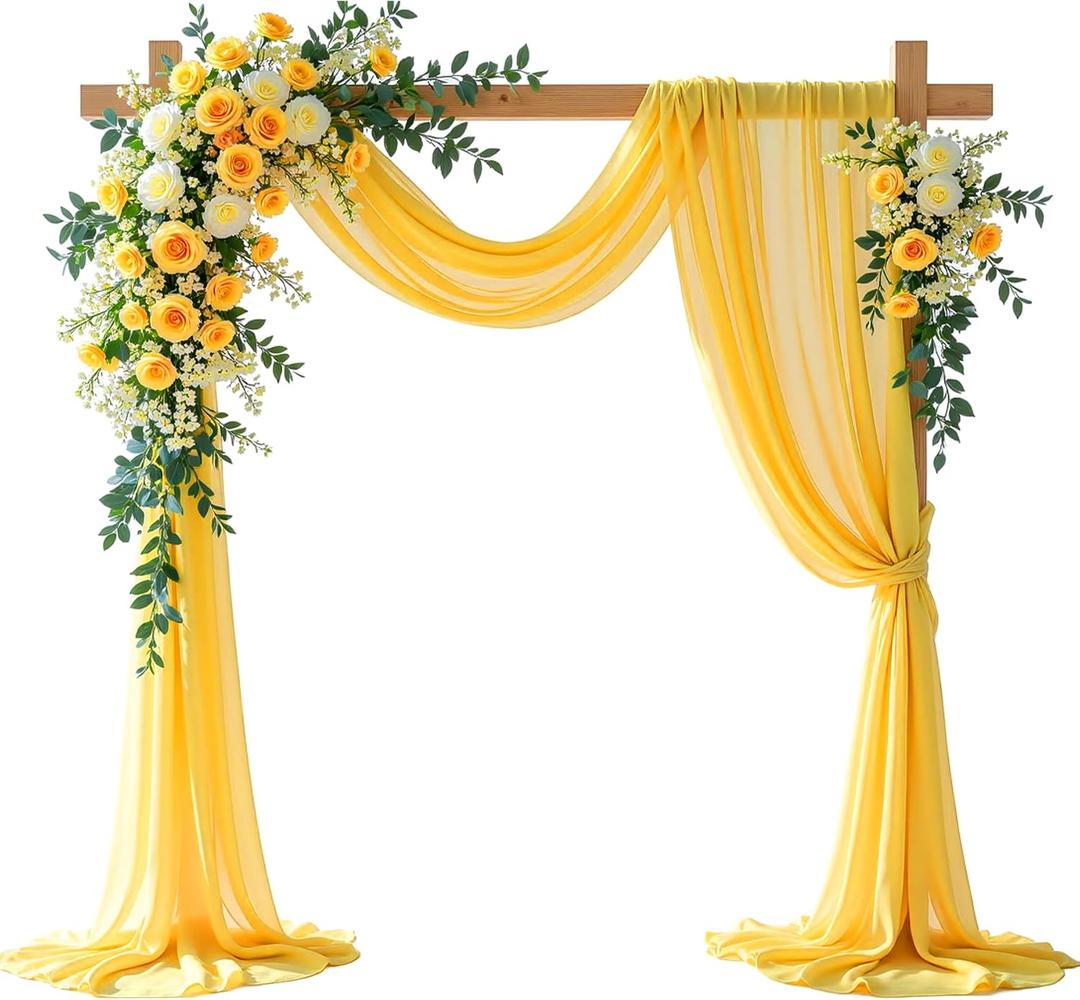 Shillance Yellow Wedding Arch Draping Fabric, 2 Packs 29" x 20FT Sheer Fabric Arch Drapery Curtain Backdrop Ceiling Drapes for Wedding Arbor Ceremony Canopy Birthday Party Decorations