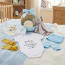 Baby Shower Gifts for Boys 12-in-1 Baby Boy Gift Set for Newborn, Premium Gender Reveal Gifts for New Parents, with Elephant Lovey, 100% Cotton Onesie, Photo Frame & Carriage Storage Case, Blue