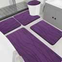 YIHOUSE Memory Foam Purple Bathroom Rug Sets 5 Piece, Ultra Absorbent Bath Mat for Bathroom - Non-Slip Machine Washable & Dry Quickly, 5 Piece Bathroom Mat Set, Purple (1'8" x 3'10" (Rectangular))
