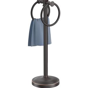 Hoimpro 17 Inch Oil Rubbed Bronze Stainless Steel Free Standing Towel Rack Bar, Double Stand Towel Ring Hand Towel Holder Hanger, Towel Hardware for Bathroom Vanity Kitchen Countertops