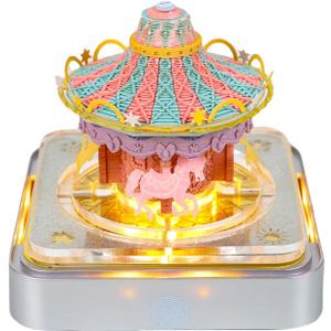 3D Calendar 2026, Time Piece Calendar 2026, 3D Tear-Off Art Desk Calendar W LED Lights, Creative 3D Memo Pad Paper Art Tree House DIY Paper Carving. (Carousel-Silver)