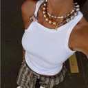 Milumia Women's Metal Ribbed Knit Tank Top Round Neck Sleeveless Fitted Going Out Tops (White, S)