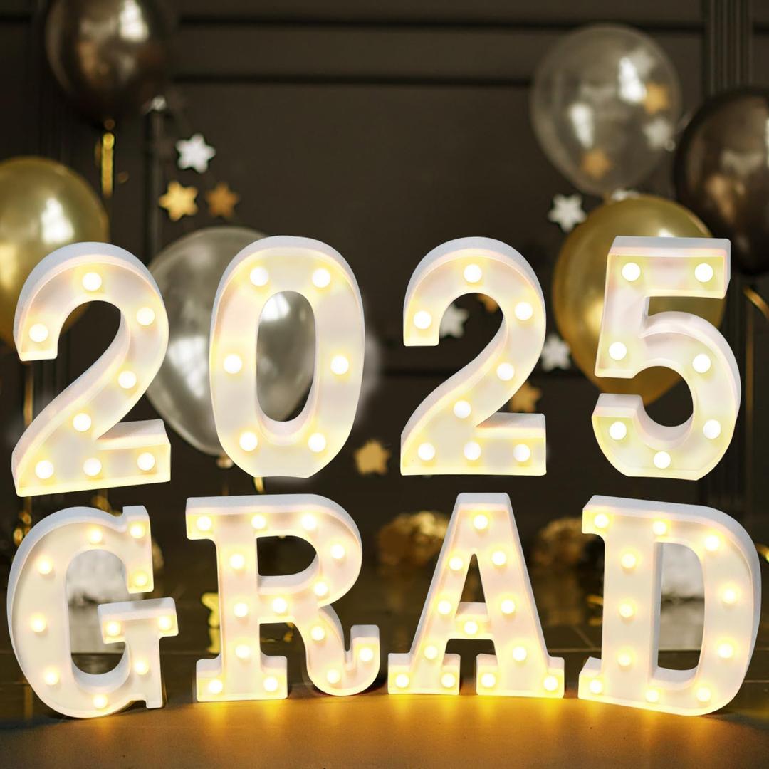Graduation Party Decorations 2025, 8 Marquee LED Light Up Letters GRAD 2025 for High School and College Graduations Party Supplies