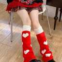 Red Hearts Leg Warmers, Holiday Gift Knee High Socks, Cable Knit Winter Leg Sleeves for Women