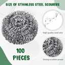 Yinkin 100 Pieces Stainless Steel Scrubber Bulk Steel Wool Scrubber Metal Sponge Wire Scouring Pad Heavy Duty Clean Dish Pot Pan and Oven for Kitchen, Bathrooms, and More