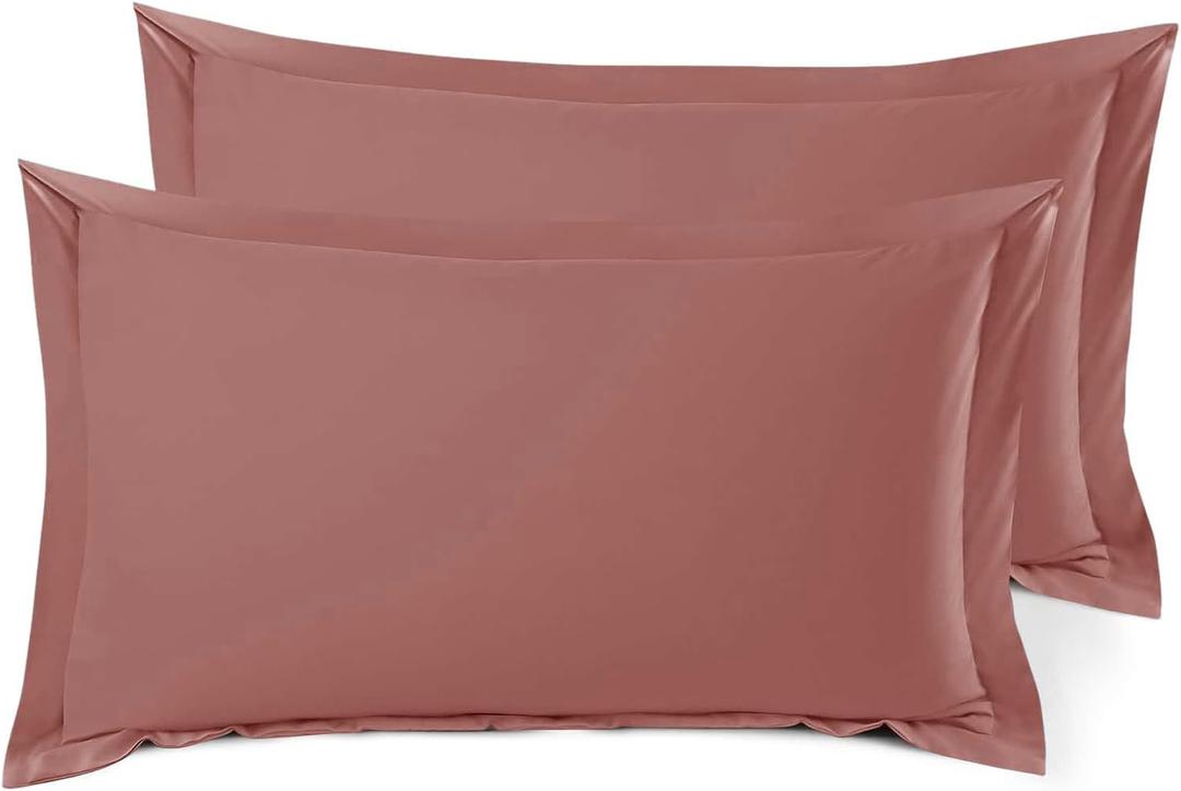 Nestl Soft Pillow Shams Set of 2 - Double Brushed Microfiber Pillow Covers - Hotel Style Premium Bed Pillow Cases, with 1.5 Decorative Flange, King 20"x36" - Pink Clay