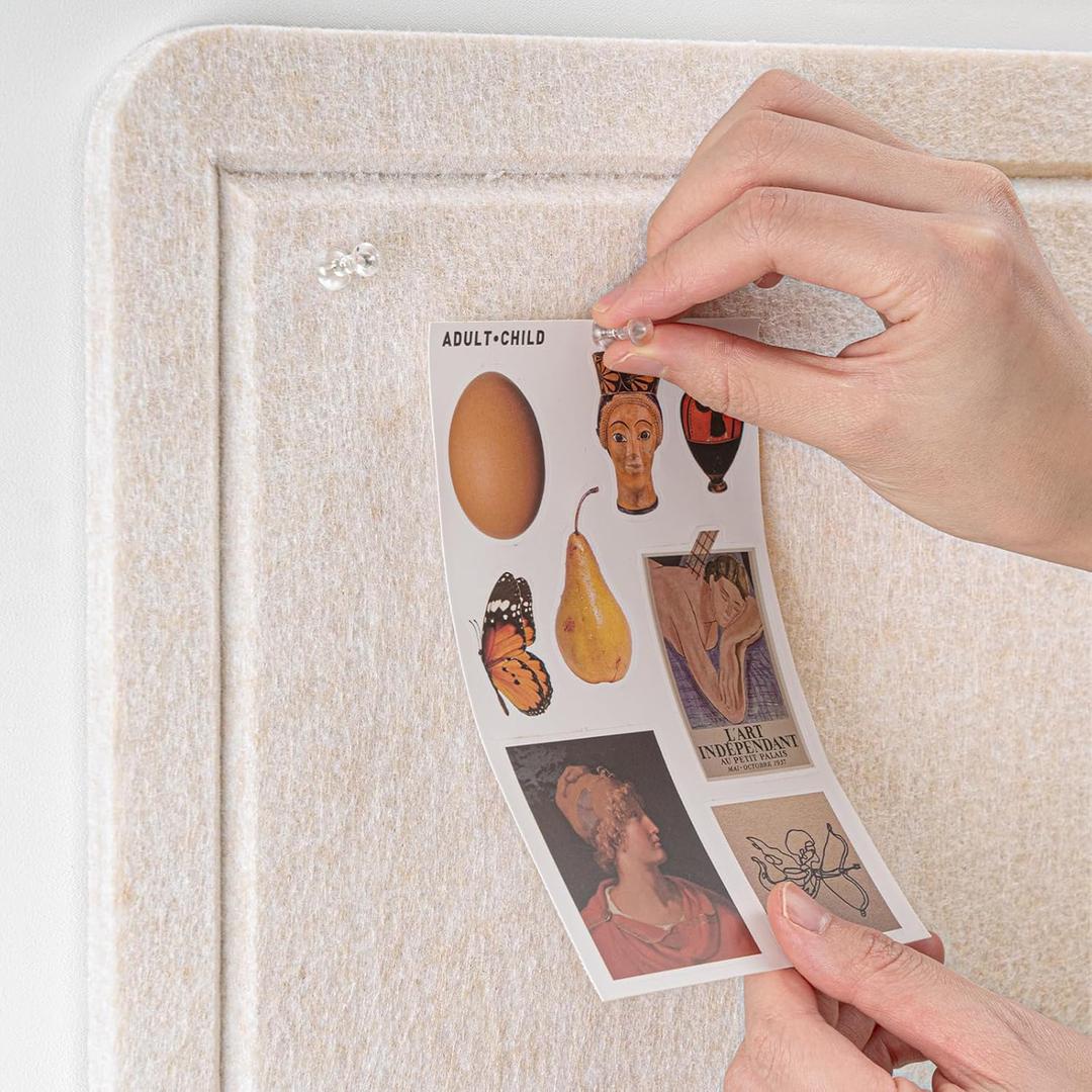 Bulletin Board, 12 X 17.5 inches Cork Board with 20 Pushpin, Felt Cork Board Notice Pin Board, Self-Adhesive Vision Board Mood Board Foldable Photo Board for Wall - Oatmeal