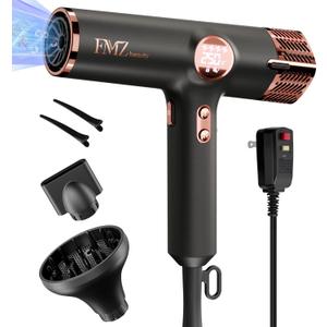 FMZ Professional Ionic Hair Blow Dryer Smart Display with Diffuser, 1875W High Speed Powerful BLDC Motor for Fast Drying, Mini Portable Lightweight Quiet, Curly Hairdryer for Men Women Salon Travel