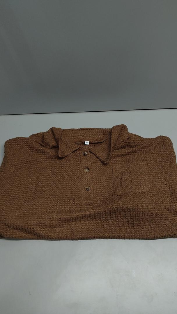 Womens Tops Waffle Knit V-Neck Long Sleeve T-shirts Button Down with Pockets Tunic Fashion Clothing Size XL