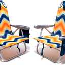 SUNNYFEEL Low Beach Chair 2 Pack, 5-Position Lay Flat Reclining, Backpack Portable Folding Chairs with Cooler Bag & Cup Holder, Heavy Duty 350 LBS, Compact for Beach, Camping, Travel