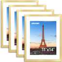 FIXSMITH 11x14 Picture Frame Bulk-4 Pack, Photo Frame with HD Plexiglass, Display Pictures 8x10 with Mat or 11x14 Without Mat, Gold Picture Frames Collage Wall Decor, Gallary Wall Frame