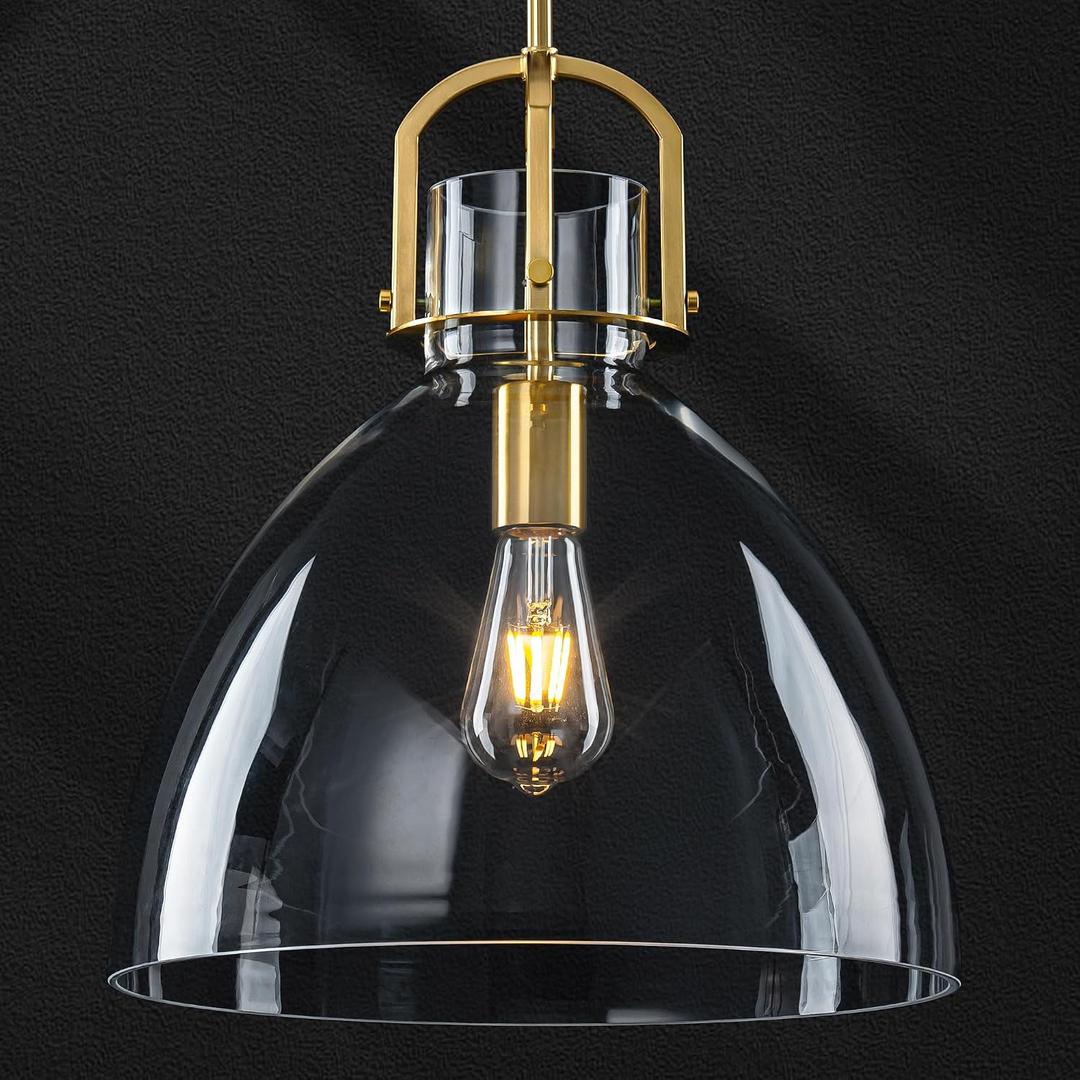 Modern Glass Pendant Light Kitchen Island, 13.6in Gold, Adjustable
