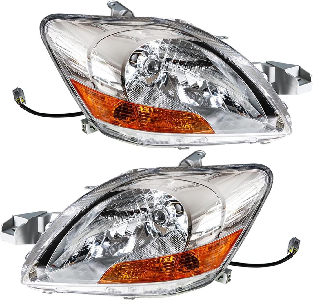 waltyotur Headlights Driver and Passenger Side Assembly Replacement for Yaris Sedan 2007 2008 2009 2010 2011 Replacement for 8117052740 8113052750