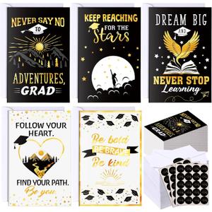 Eaasty Motiskyy 100 Pcs Graduation Card with Gold Foil Inspirational Congrats Grad Greeting, Black and Gold Graduation Congratulations Card 4 x 6 Inch with Envelope and Seal Sticker
